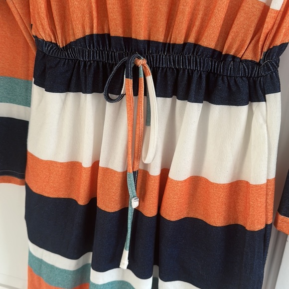 Multicolor Block Drawstring Waist Long Sleeve Midi Dress - Picture 3 of 3